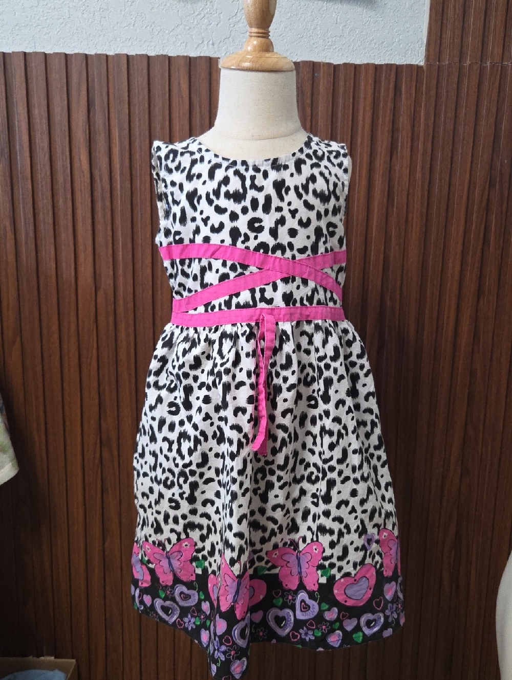 Girls Black & White Leopard Print Formal Dress with Pink Accents
